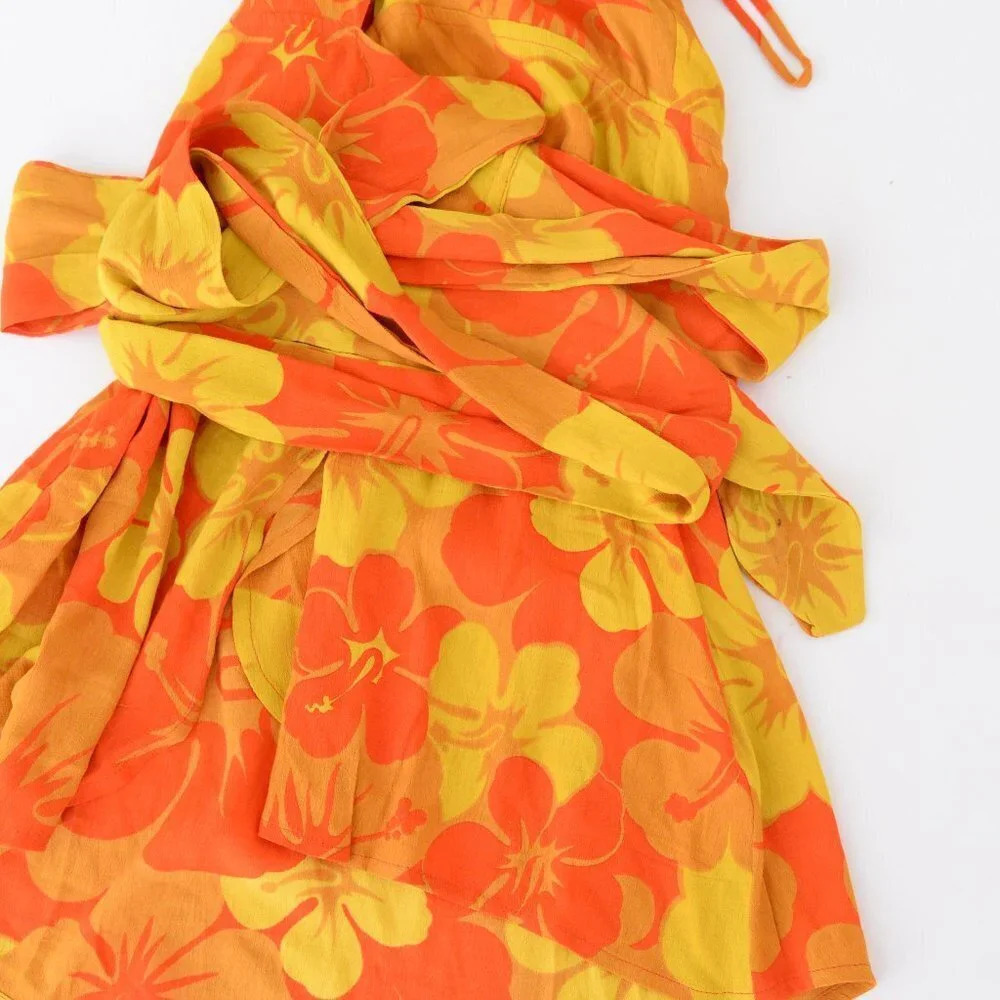 Faithfull The Brand Odette Mini Dress Surfs Up Orange & Yellow Floral Print S - Picture 3 of 9